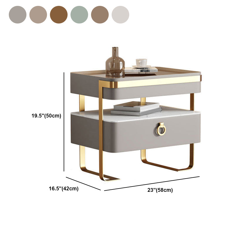 Glam 20 Inch H Nightstand Open Storage Glass Top Solid Wood Bed Nightstand with Legs