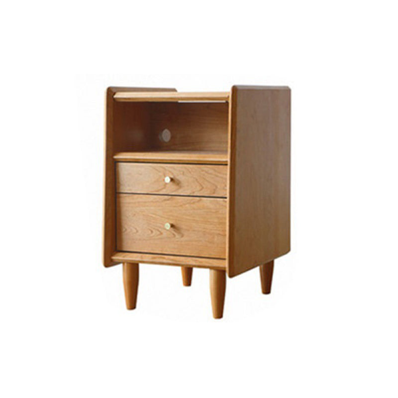 Solid Wood Nightstand Modern 22 Inch H Open Storage 2-Drawer Legs Included Night Table