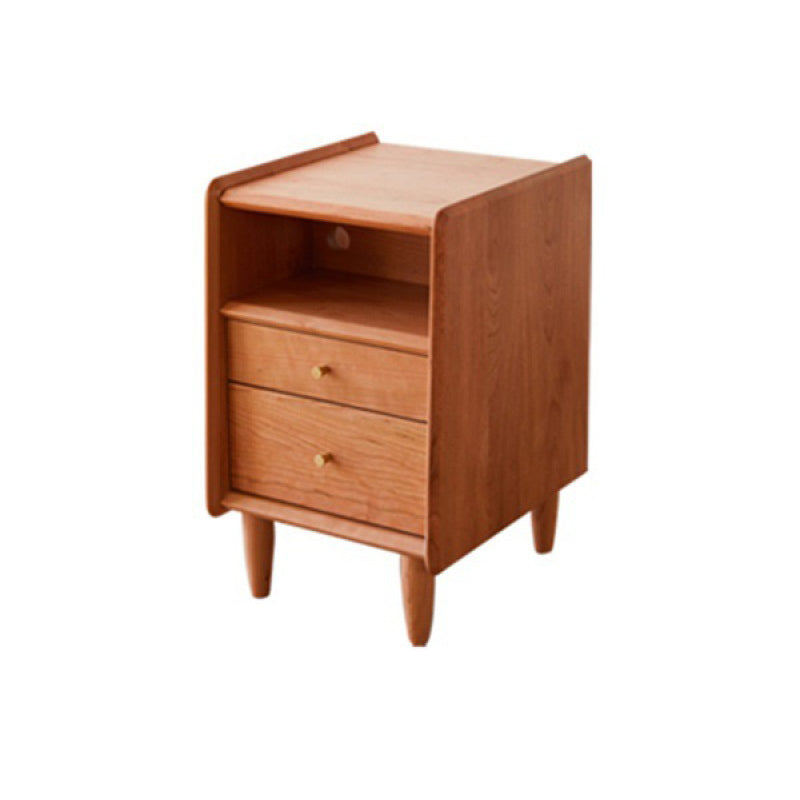 Solid Wood Nightstand Modern 22 Inch H Open Storage 2-Drawer Legs Included Night Table