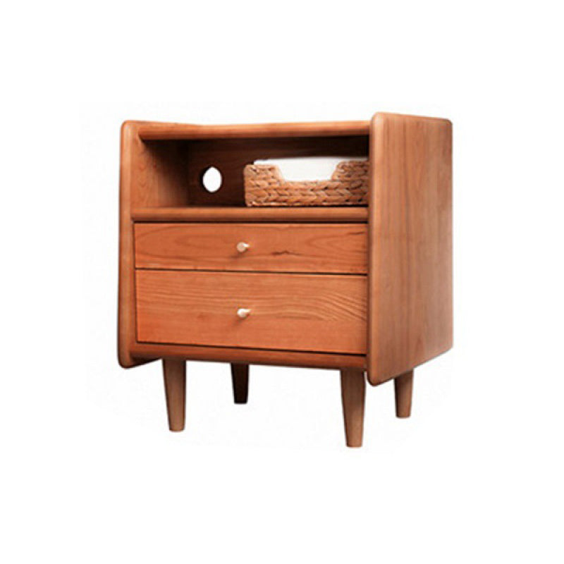 Solid Wood Nightstand Modern 22 Inch H Open Storage 2-Drawer Legs Included Night Table