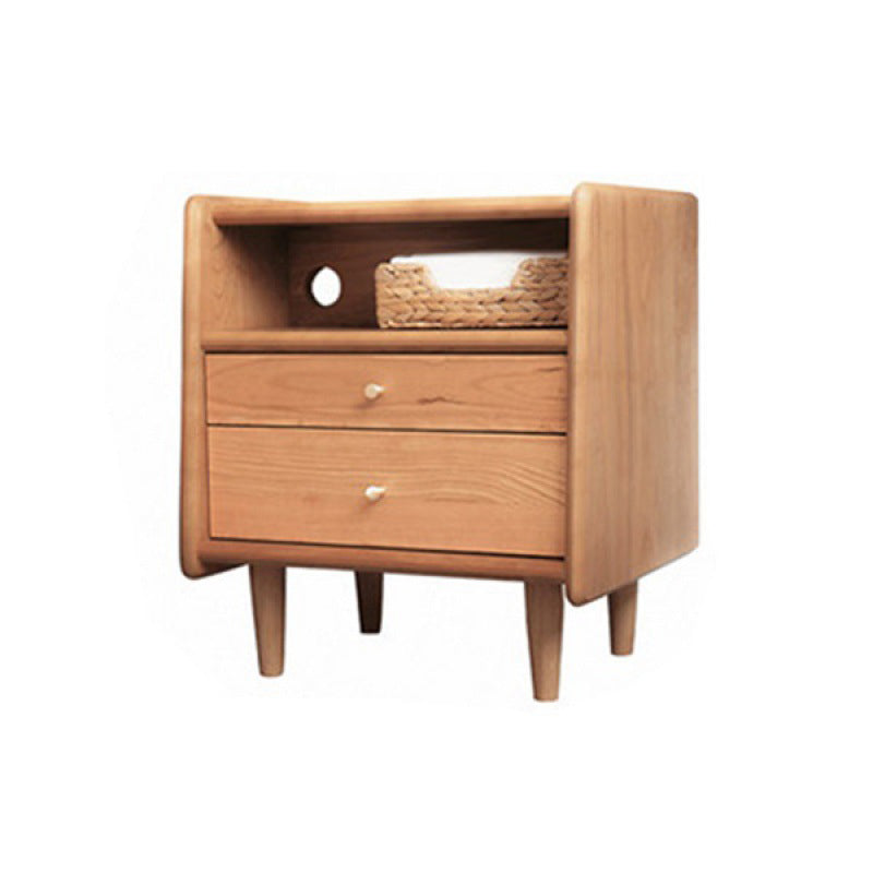 Solid Wood Nightstand Modern 22 Inch H Open Storage 2-Drawer Legs Included Night Table