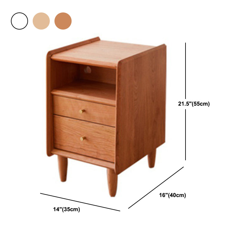 Solid Wood Nightstand Modern 22 Inch H Open Storage 2-Drawer Legs Included Night Table