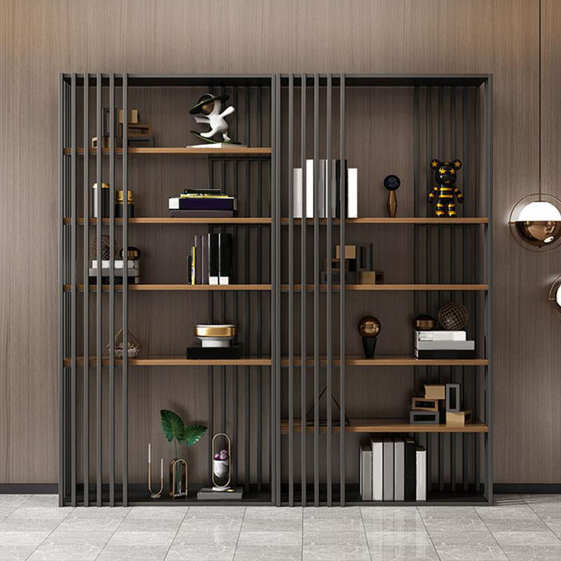 Black Iron Frame Bookshelf Modern Open Storage Bookcase with Multi Shelves