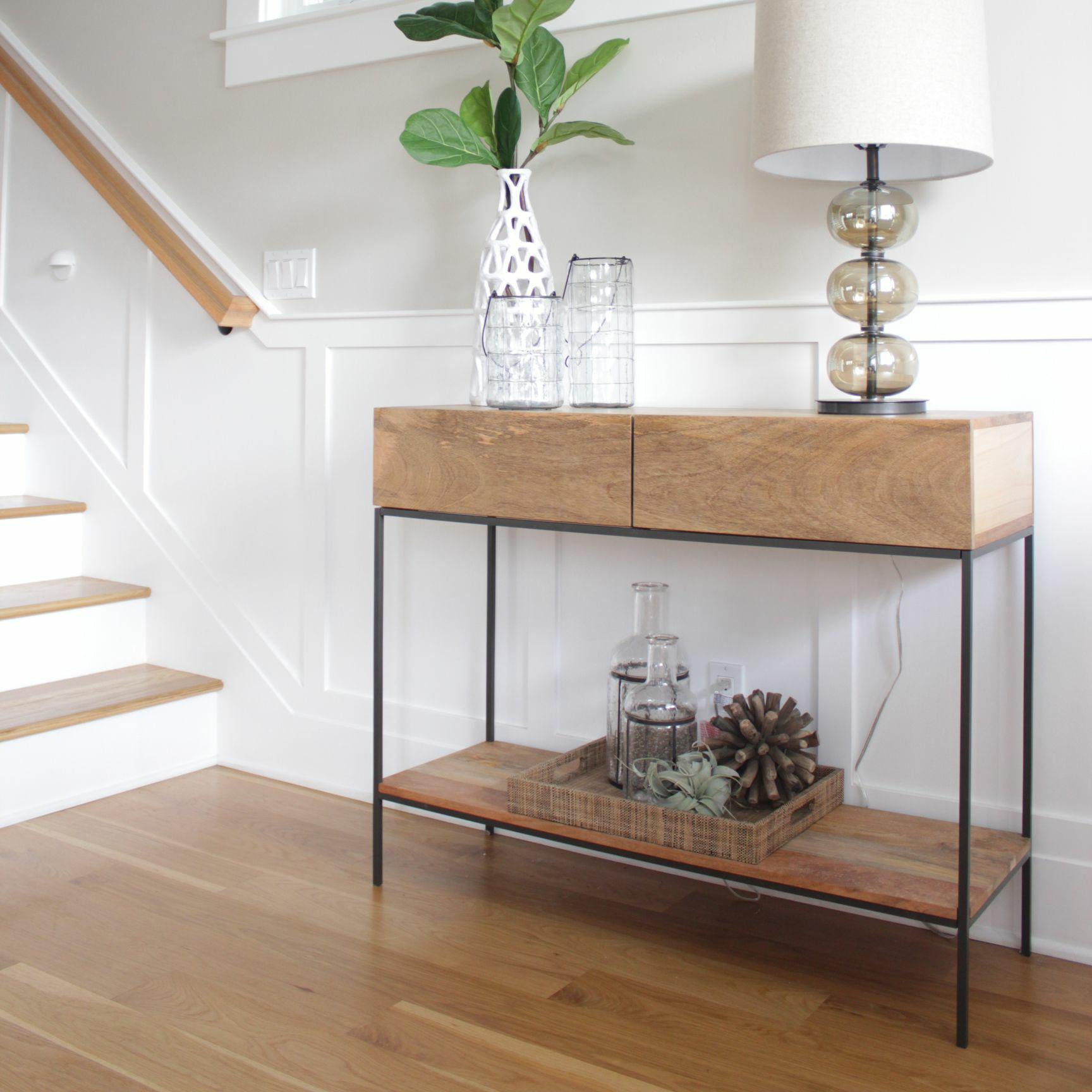 2-drawer Console Table in Brone and Wood Shelf Console Table