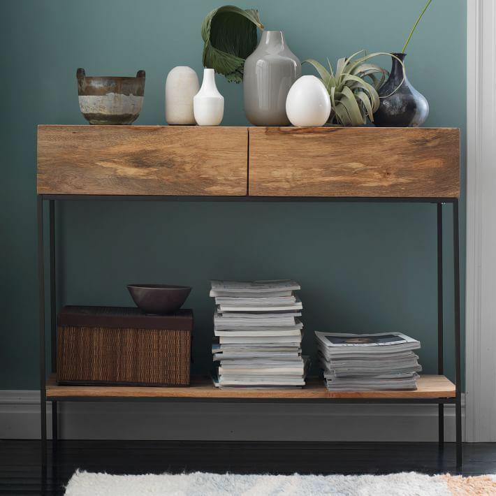 2-drawer Console Table in Brone and Wood Shelf Console Table