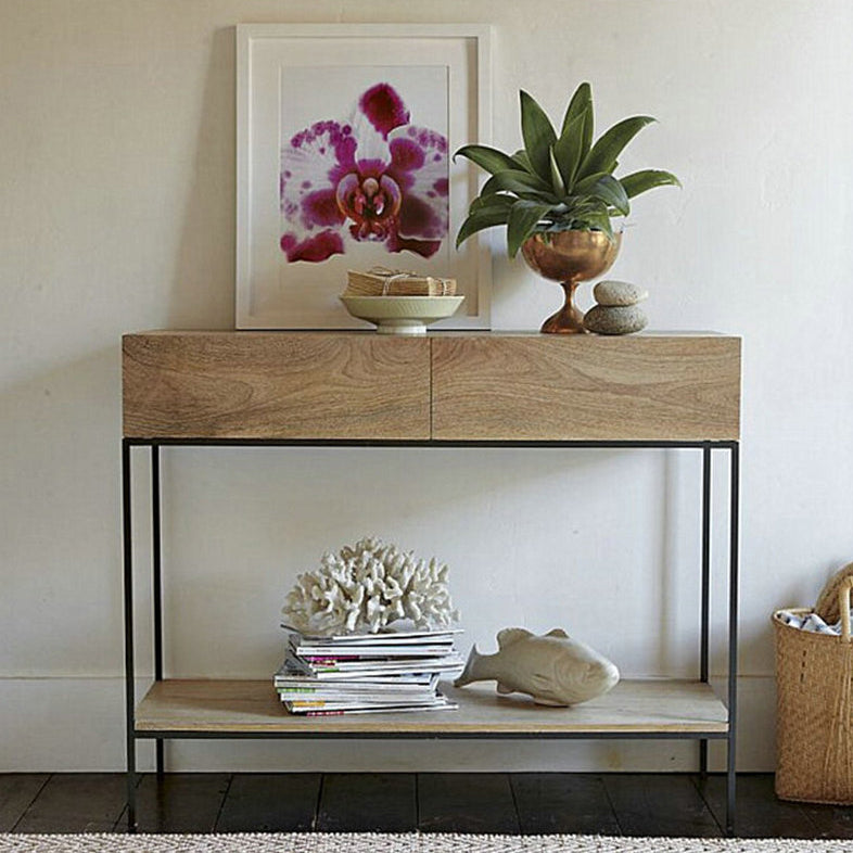 2-drawer Console Table in Brone and Wood Shelf Console Table