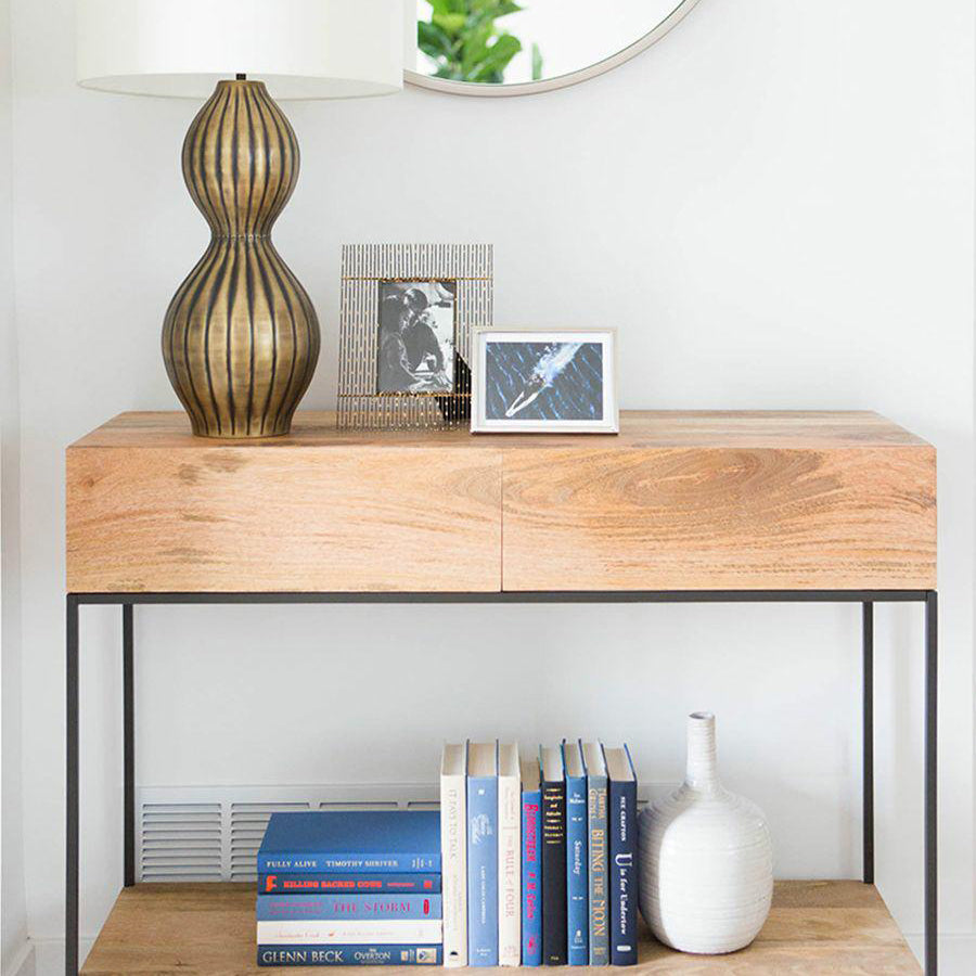 2-drawer Console Table in Brone and Wood Shelf Console Table