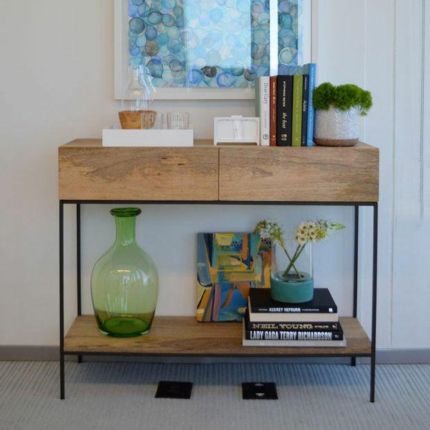 2-drawer Console Table in Brone and Wood Shelf Console Table