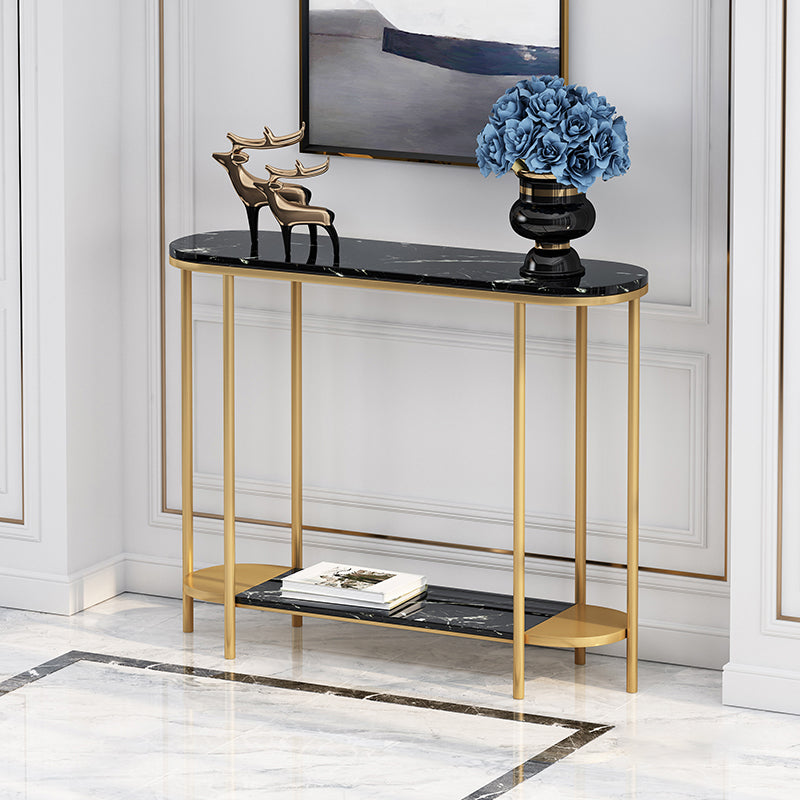 Glam Oval Console Table with Storage Shelf for Hall Accent Table