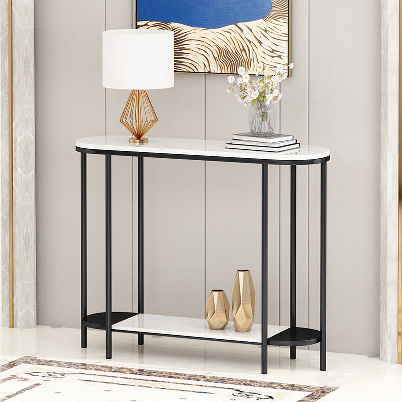 Glam Oval Console Table with Storage Shelf for Hall Accent Table