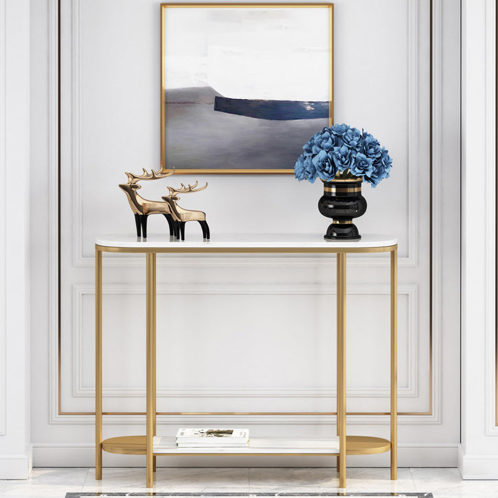 Glam Oval Console Table with Storage Shelf for Hall Accent Table