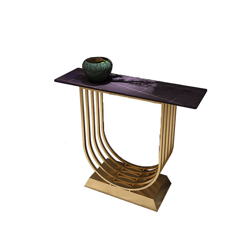 Glam Style Stone Top Console Table with Iron Pedestal Base for Hall