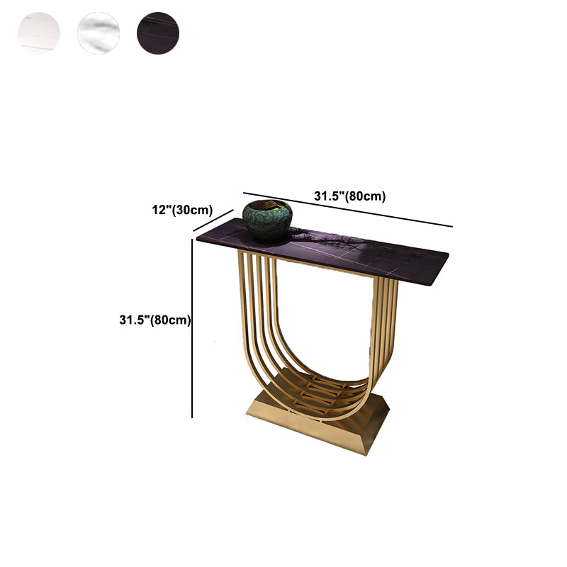 Glam Style Stone Top Console Table with Iron Pedestal Base for Hall