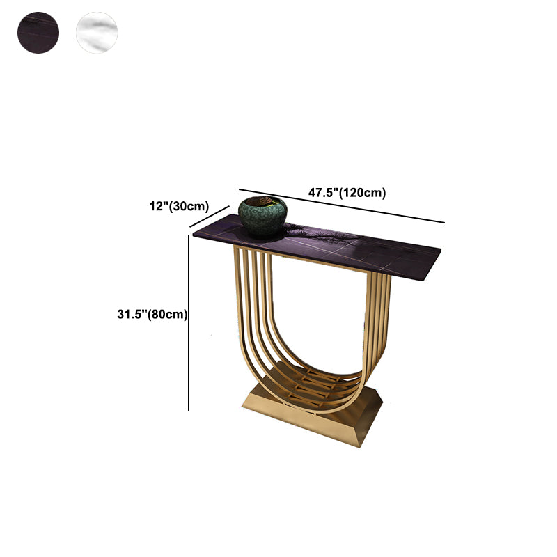 Glam Style Stone Top Console Table with Iron Pedestal Base for Hall