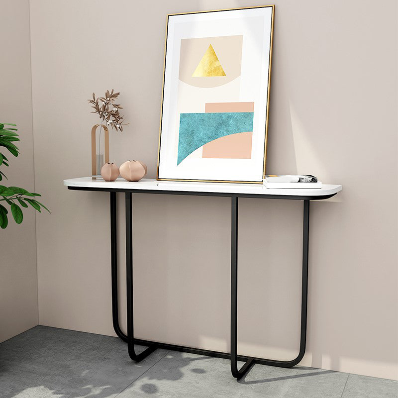 Modern Half Moon Console Table with Abstract Base and Marble Top