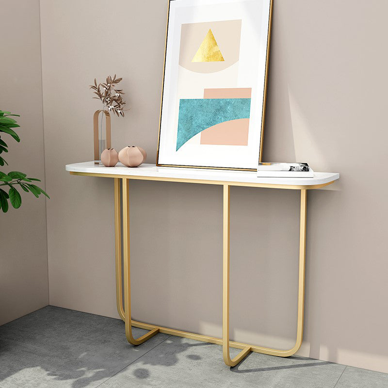 Modern Half Moon Console Table with Abstract Base and Marble Top