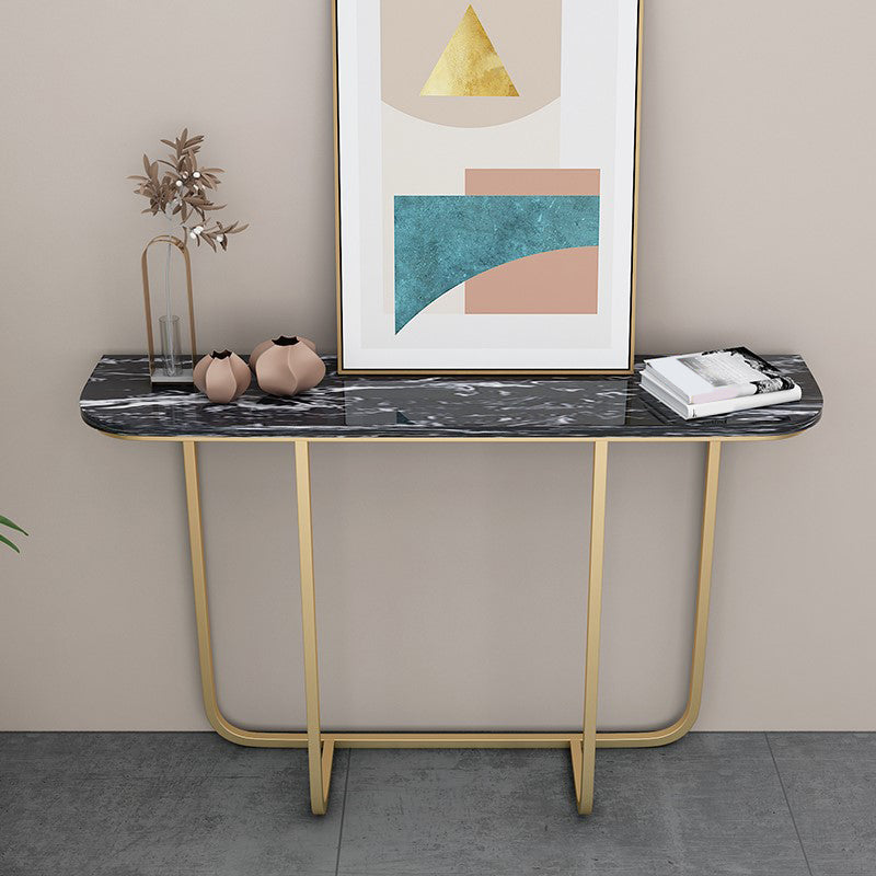 Modern Half Moon Console Table with Abstract Base and Marble Top