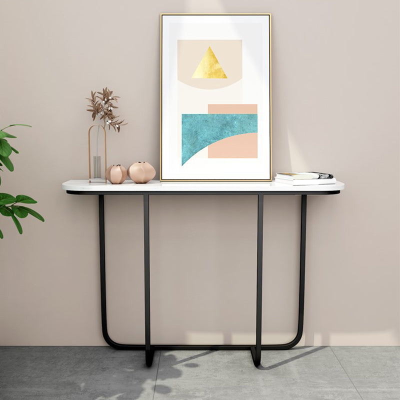 Modern Half Moon Console Table with Abstract Base and Marble Top