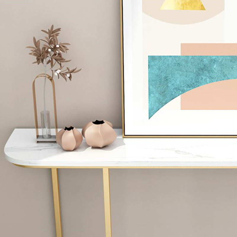 Modern Half Moon Console Table with Abstract Base and Marble Top