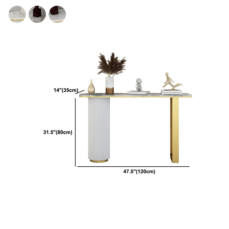 Half Moon Stone Top Accent Table with White and Golden Iron Base