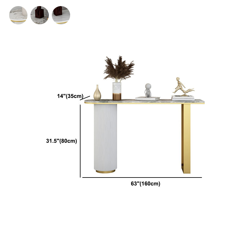 Half Moon Stone Top Accent Table with White and Golden Iron Base