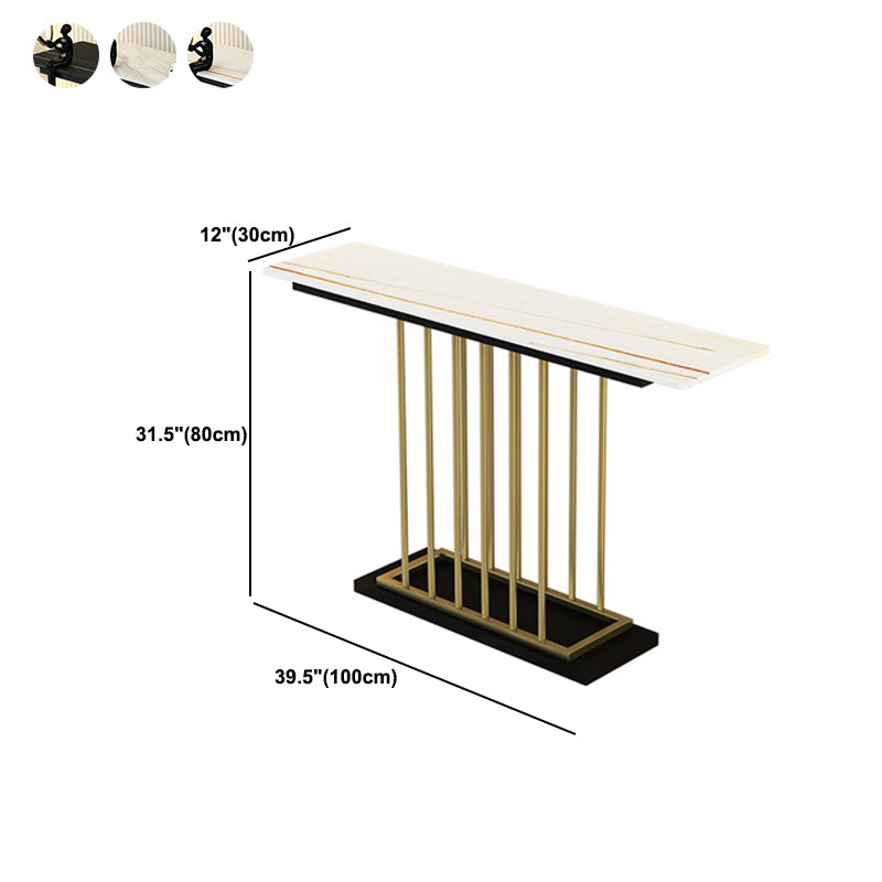 Rectangle Stone Top Console Table with Black Pedestal Base Accent Table