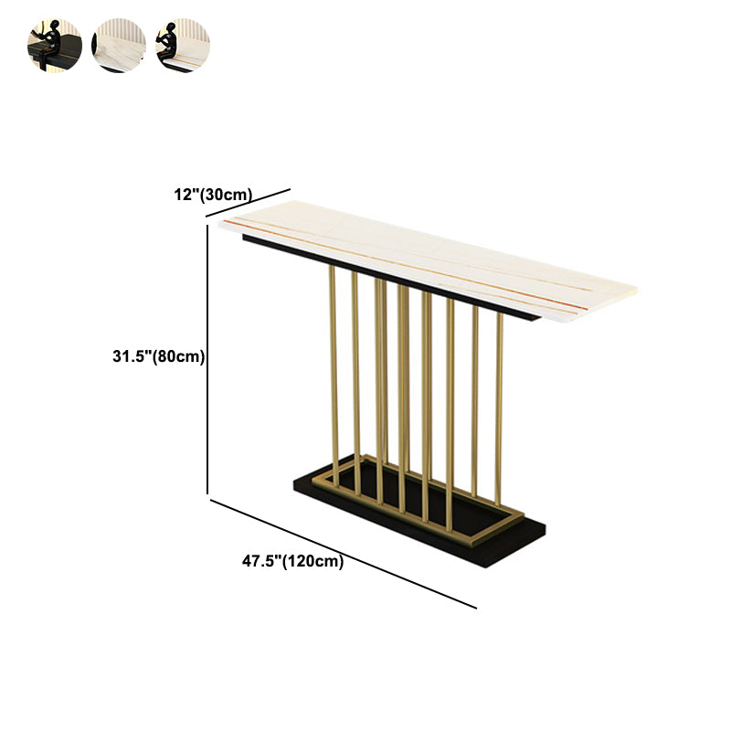 Rectangle Stone Top Console Table with Black Pedestal Base Accent Table