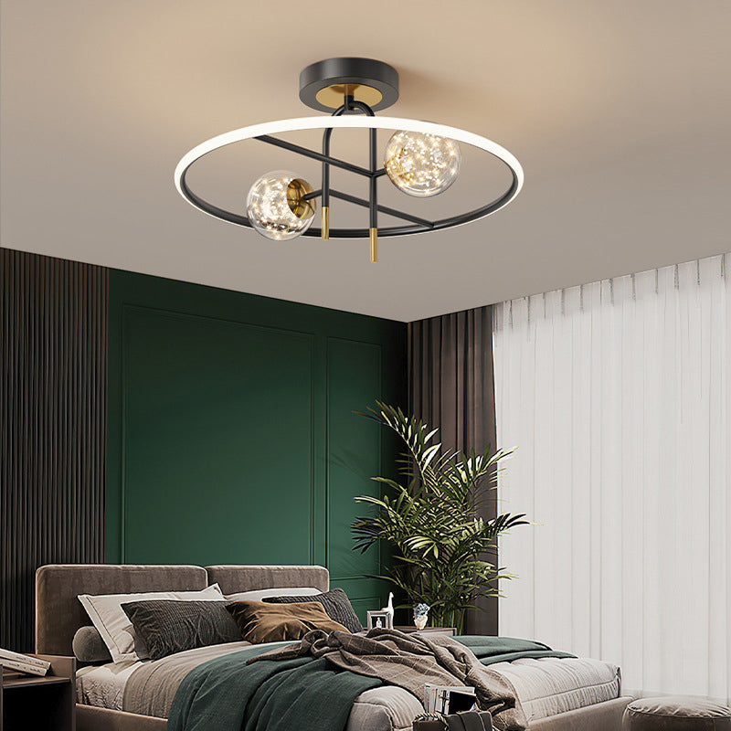 Modern Creative LED Ceiling Light Globe Acrylic Semi Flush Mount in Brass