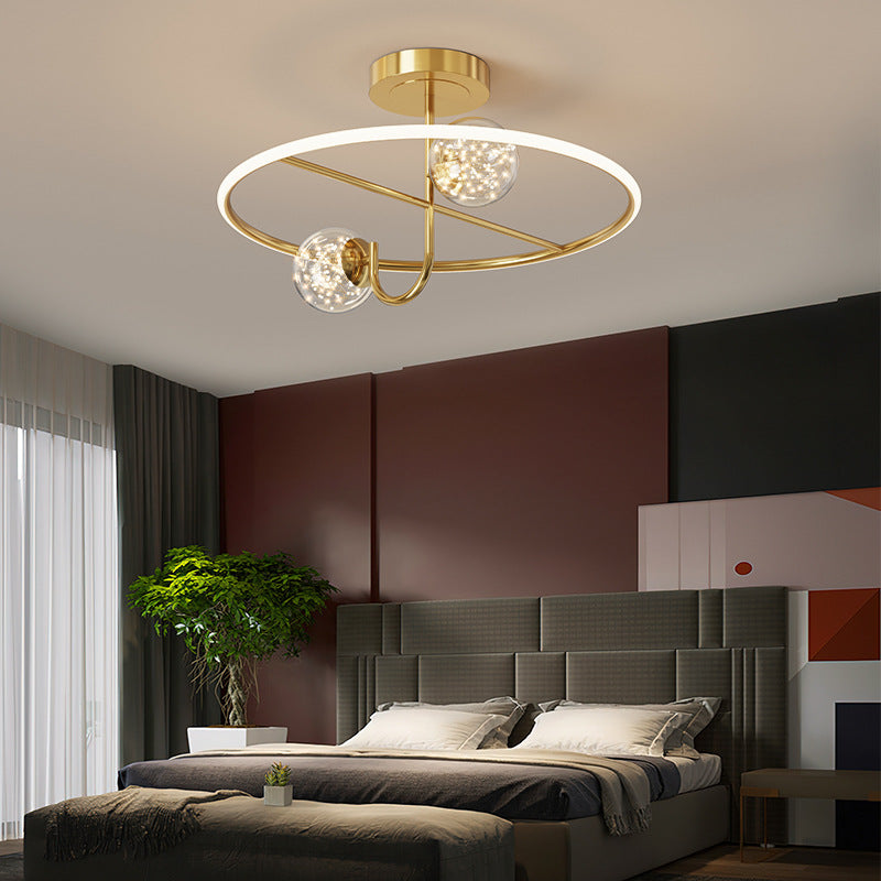 Modern Creative LED Ceiling Light Globe Acrylic Semi Flush Mount in Brass