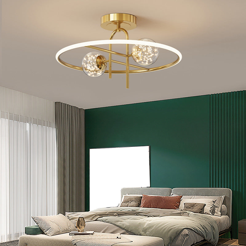 Modern Creative LED Ceiling Light Globe Acrylic Semi Flush Mount in Brass