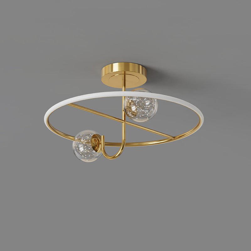 Modern Creative LED Ceiling Light Globe Acrylic Semi Flush Mount in Brass