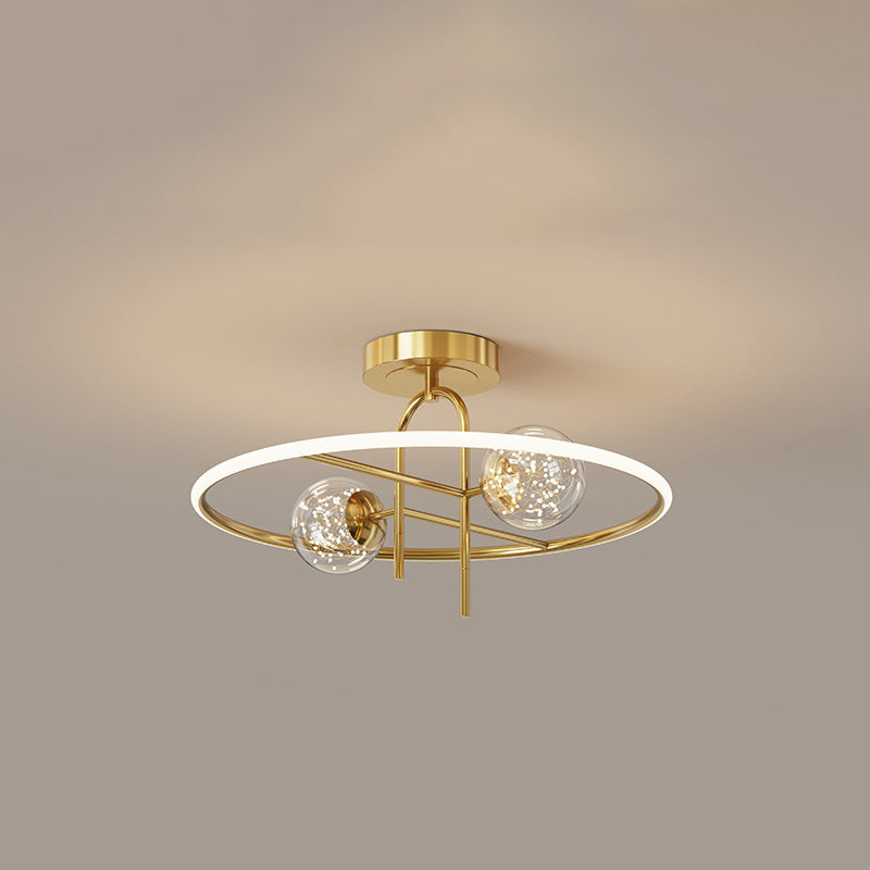 Modern Creative LED Ceiling Light Globe Acrylic Semi Flush Mount in Brass