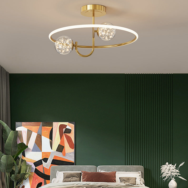 Modern Creative LED Ceiling Light Globe Acrylic Semi Flush Mount in Brass