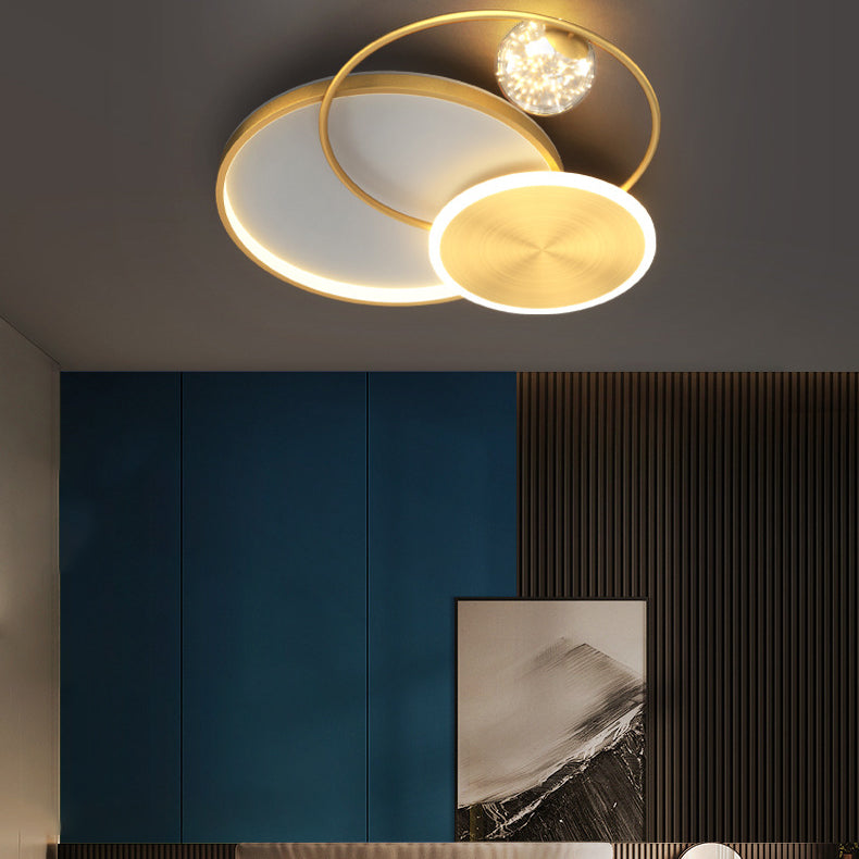 Gold 3-Light Ceiling Light Acrylic Circular Flush Mount for Bedroom