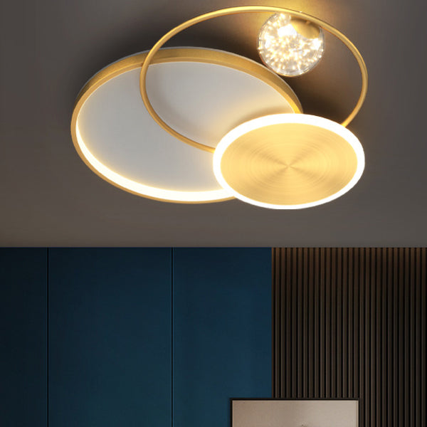 Gold 3-Light Ceiling Light Acrylic Circular Flush Mount for Bedroom