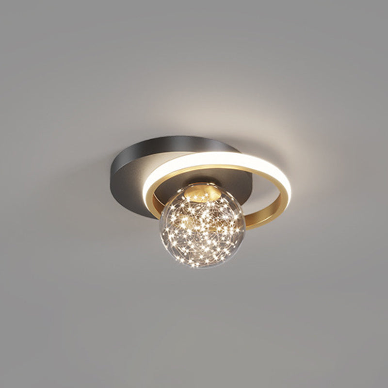 Black and Gold LED Ceiling Light in Modern Luxury Style Globe 2-Light Flush Mount