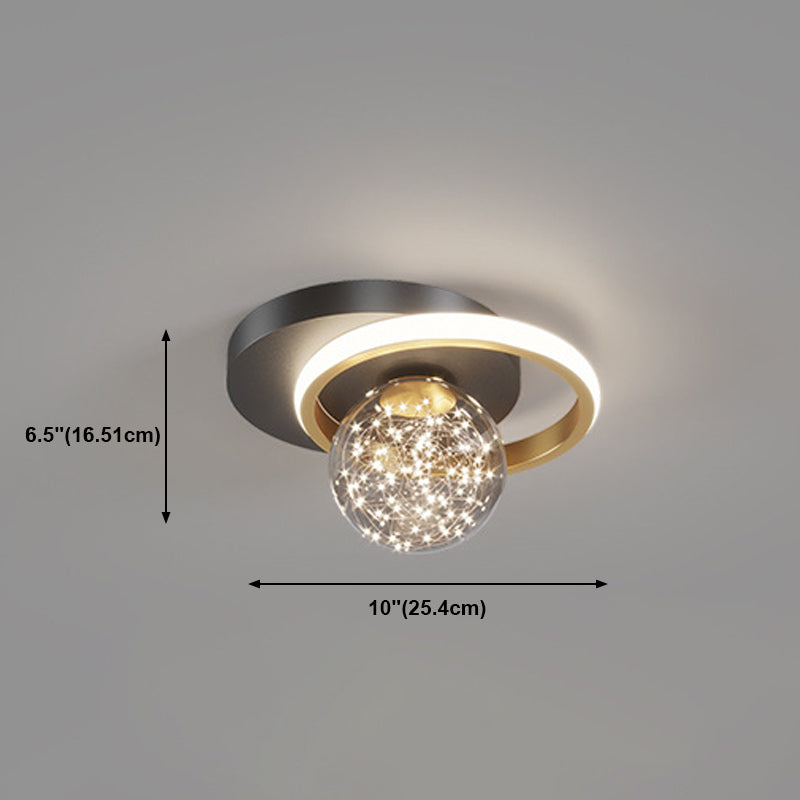 Black and Gold LED Ceiling Light in Modern Luxury Style Globe 2-Light Flush Mount