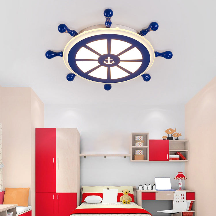 Blue LED Ceiling Light in Kids Style Circular Flush Mount with Acrylic Shade