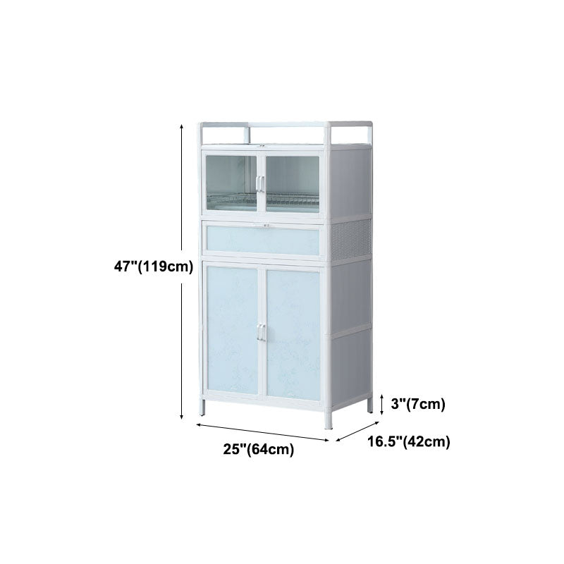 White Kitchen Buffet Stand Modern Metal Glass Doors Open Storage Buffet