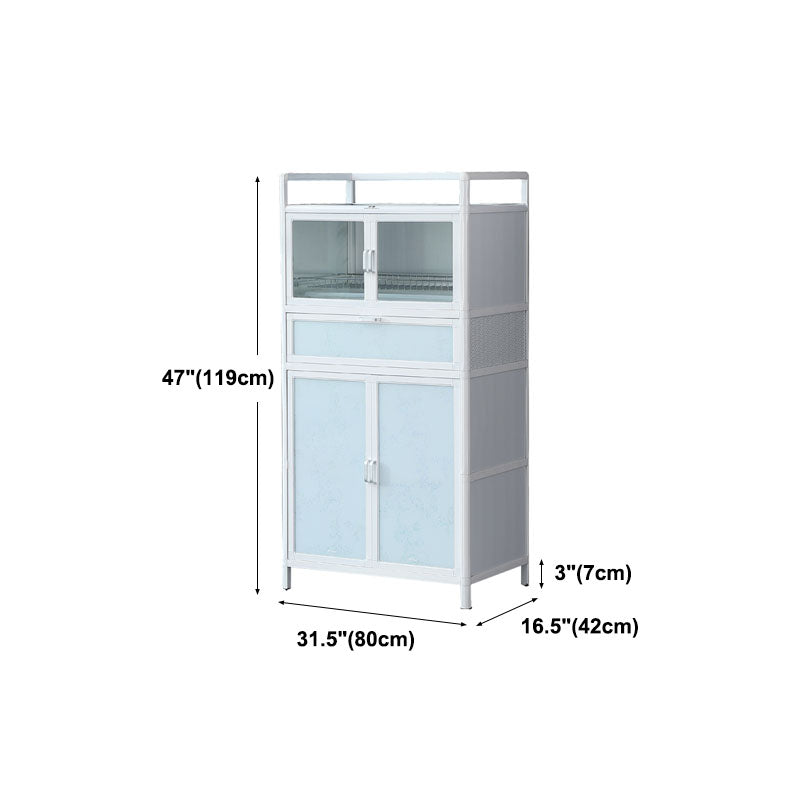 White Kitchen Buffet Stand Modern Metal Glass Doors Open Storage Buffet