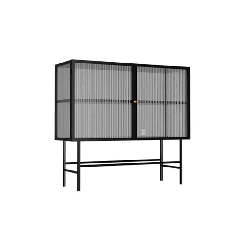 Metal Buffet Server Kitchen 2 Glass Doors Dining Server for Dining Room