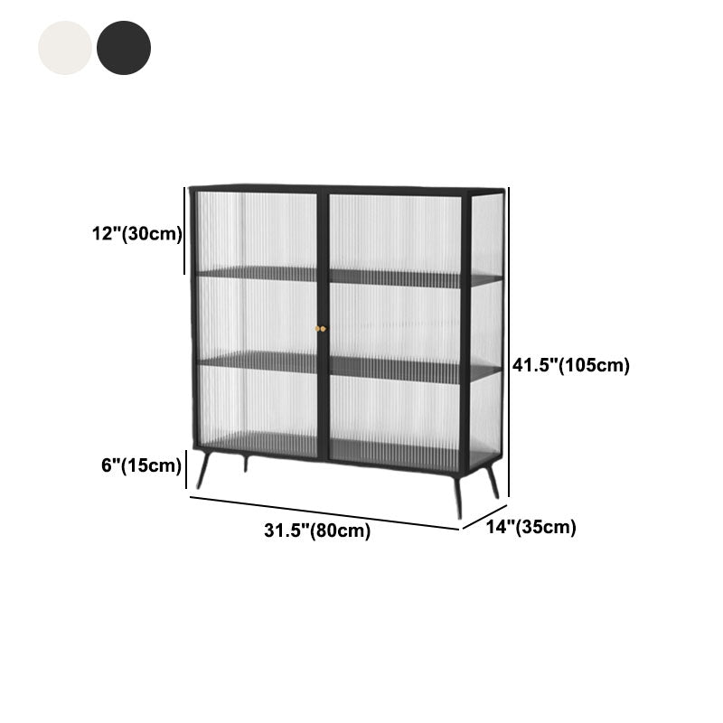 42'' Height Buffet Server Glass 2 Doors Metal Frame Dining Server for Living Room