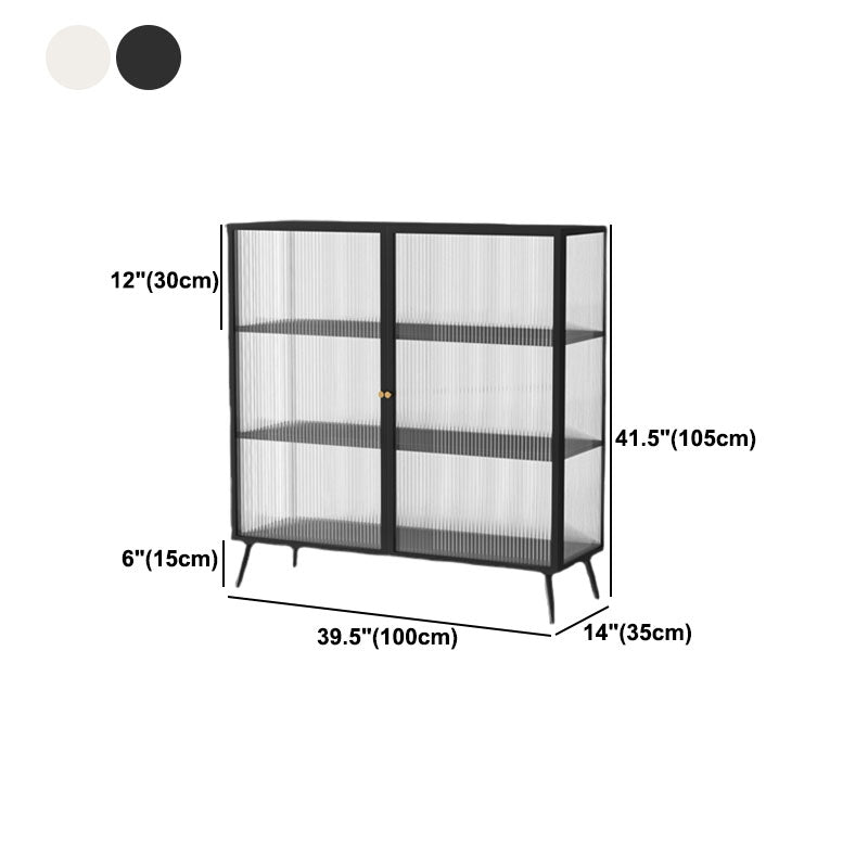 42'' Height Buffet Server Glass 2 Doors Metal Frame Dining Server for Living Room