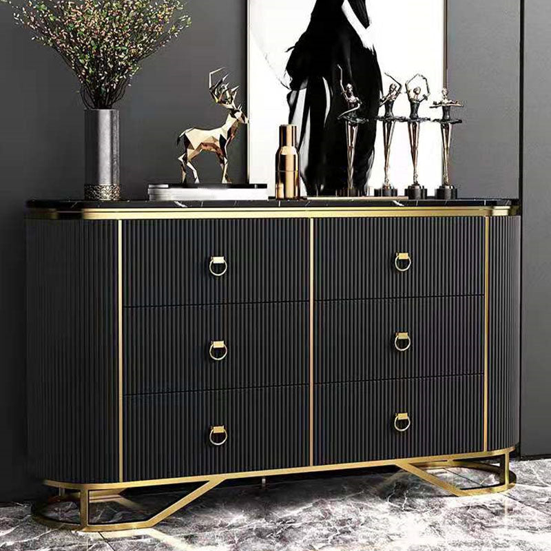 Glam Style Sideboard with 6 Drawer Buffet Table Stone Side Board for Dining Room