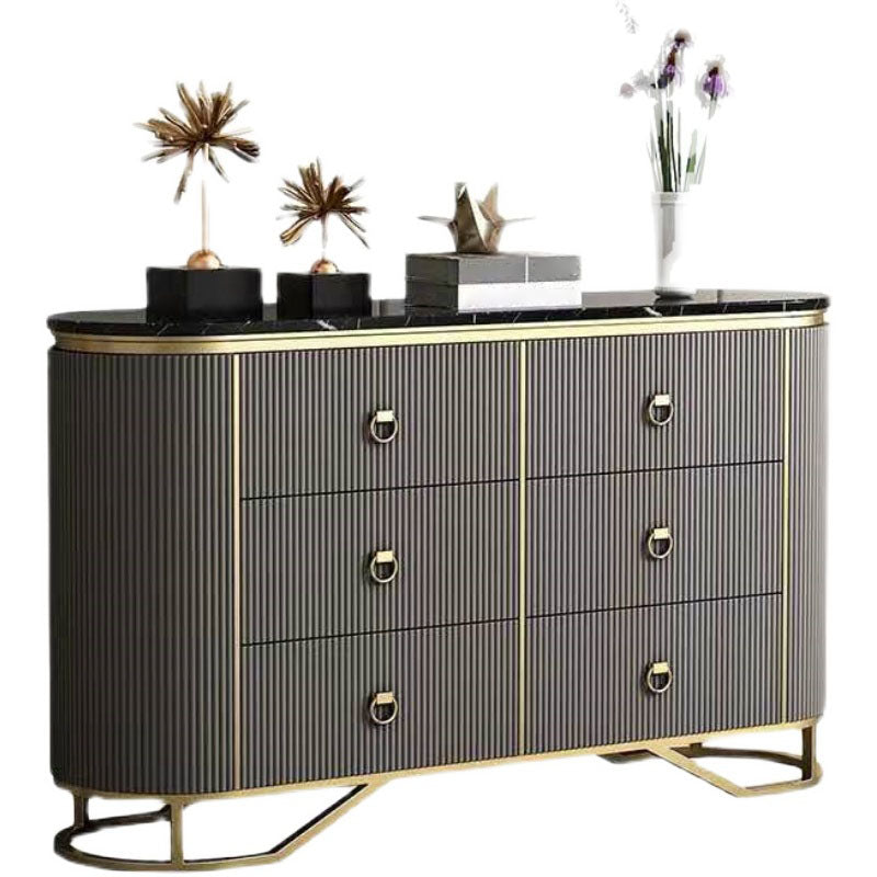 Glam Style Sideboard with 6 Drawer Buffet Table Stone Side Board for Dining Room