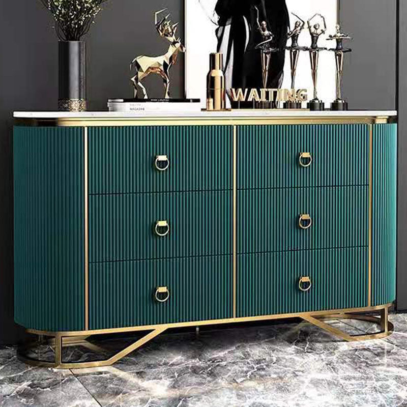 Glam Style Sideboard with 6 Drawer Buffet Table Stone Side Board for Dining Room