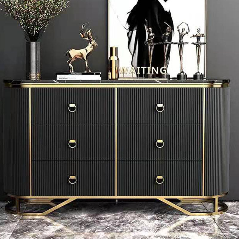 Glam Style Sideboard with 6 Drawer Buffet Table Stone Side Board for Dining Room