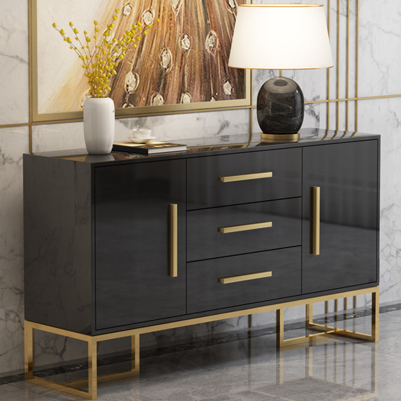 3-Drawer Engineered Wood Sideboard Glam Tempered Glass Countertop Credenza for Dining Room