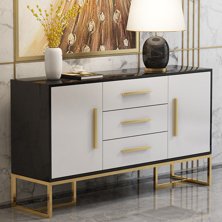 3-Drawer Engineered Wood Sideboard Glam Tempered Glass Countertop Credenza for Dining Room