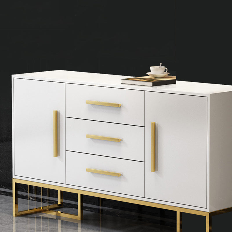 3-Drawer Engineered Wood Sideboard Glam Tempered Glass Countertop Credenza for Dining Room